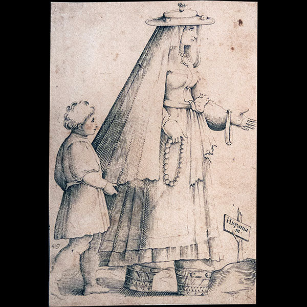 Bertelli - Omnium fere gentium nostræ ætatis habitus, nunquam ante hac æditi, costume d'espagnole d'après Enea Vico (1563-1569)