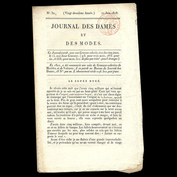 Le Journal des Dames et des Modes, Costumes Parisiens, n°32, 10 juin 1818
