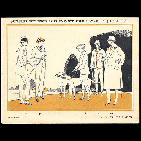 A la Grande Maison, ensemble de 4 cartes de mode masculine (circa 1910)