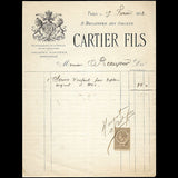 Cartier Fils - Facture de la maison de joaillerie, bijouterie, orfèvrerie, 9 boulevard des Italiens à Paris (1882)