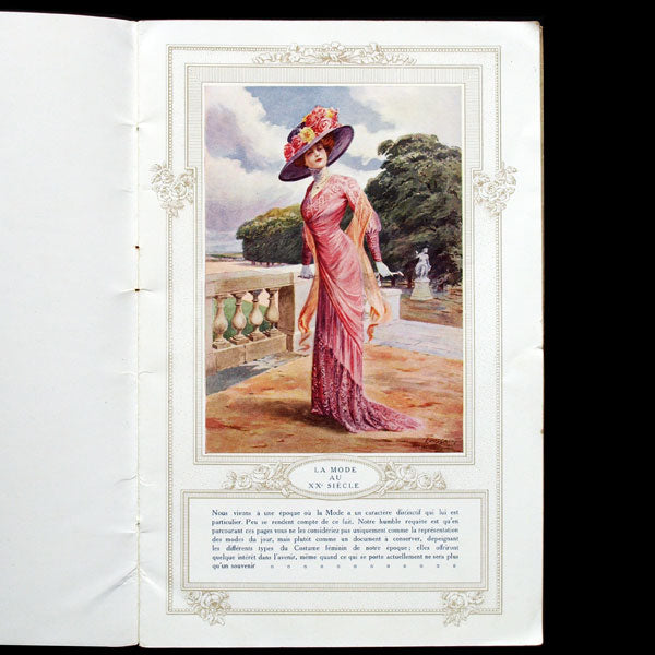 Les Maîtres de la Mode (Paquin, Beer, Worth, etc.), illustrations de Toussaint pour la baleine de plumes Weeks (1908)