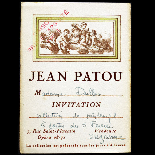 Patou - Carton d'invitation pour la collection Printemps-Eté 1953