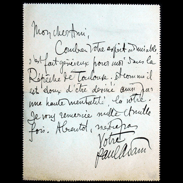Lettre autographe signée adressée à Octave Uzanne (mars 1902)