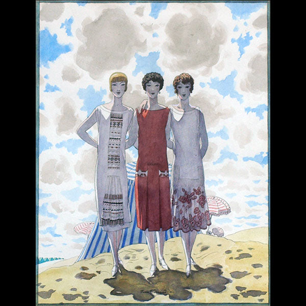 Pierre Brissaud - Les Trois Amies, aquarelle pour la couverture du Jardin des Modes du 15 juillet 1925