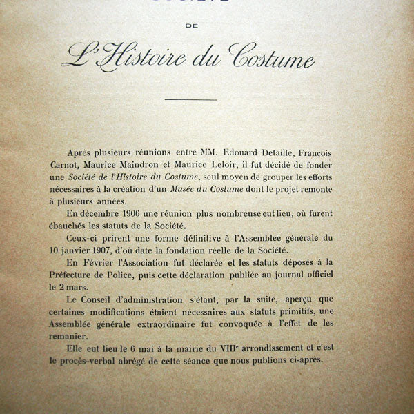 Bulletin de la Société de l'Histoire du Costume, n°1 (juin 1907)