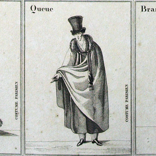 Cartes du jeu tête, bras, jambes, queue du costume parisien (circa 1820)
