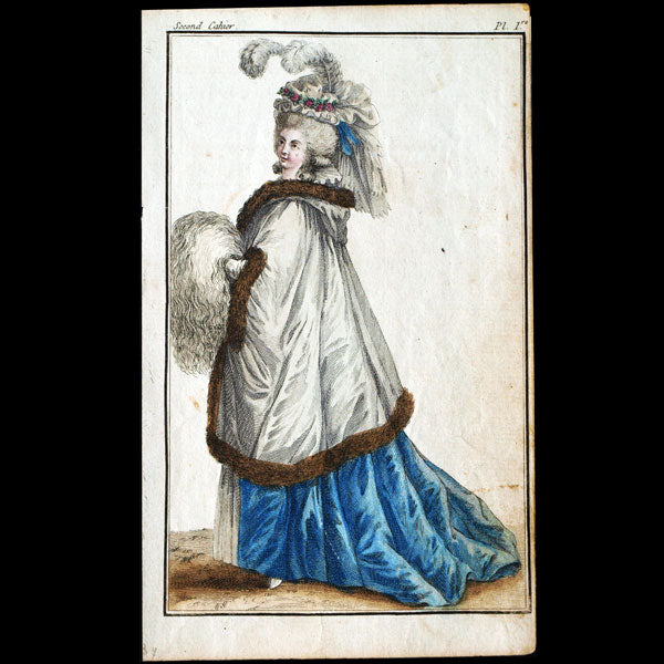 Cabinet des modes, planche I, 2ème cahier - Dame en grande parure (1er décembre 1785)