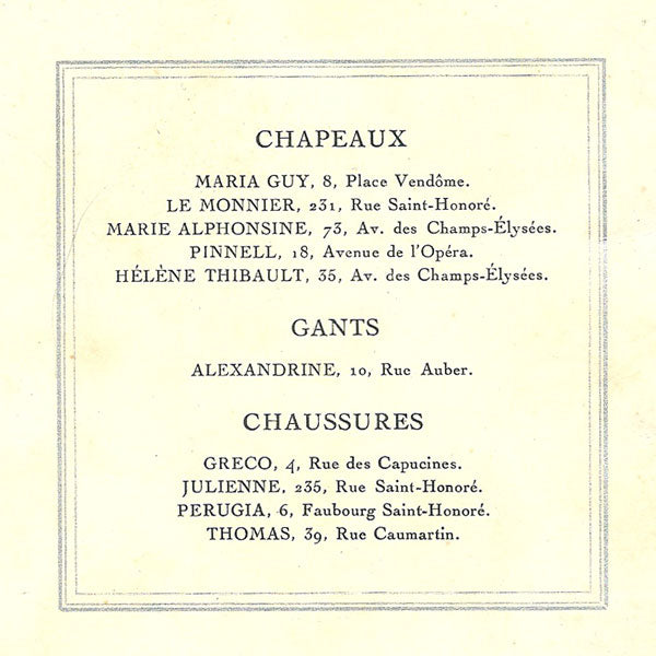 Programme du défilé de la Haute Couture Parisienne à Milan en mai 1928