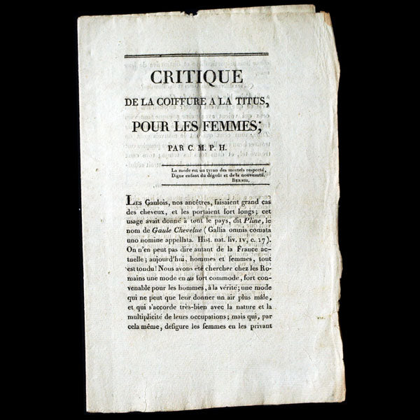 Critique de la Coiffure à la Titus pour les Femmes par C. M. P. H.