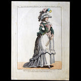 Gallerie des Modes et Costumes Français, 1778-1787, gravure n° && 277, la prudente Amazone par Watteau (1784)