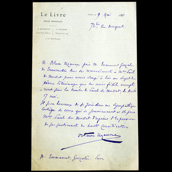 Uzanne - Lettre autographe signée (mai 1881)