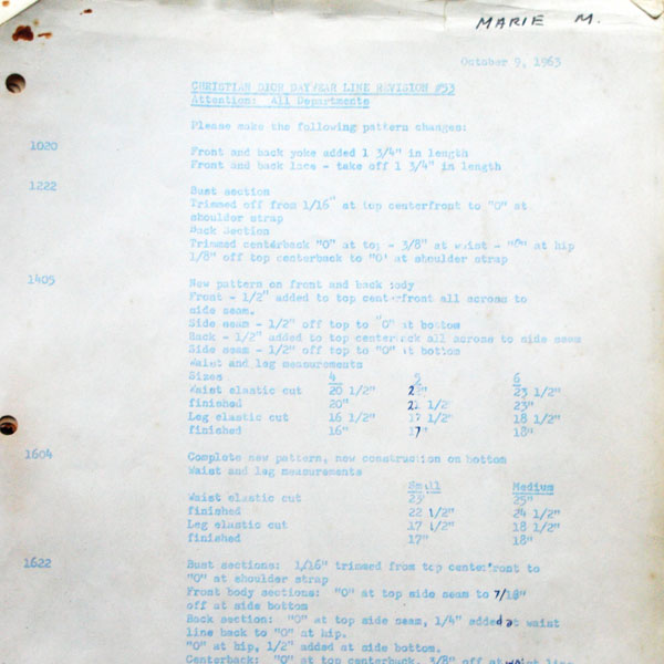 Documents relatifs à la confection américaine de lingerie Christian Dior (1962-1963)