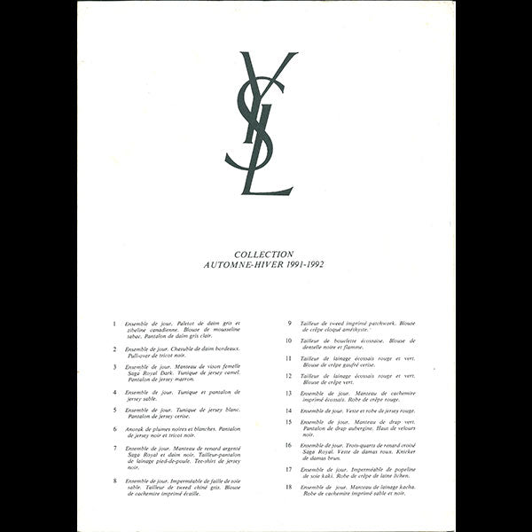 Yves Saint-Laurent, collection Automne-Hiver 1991-1992