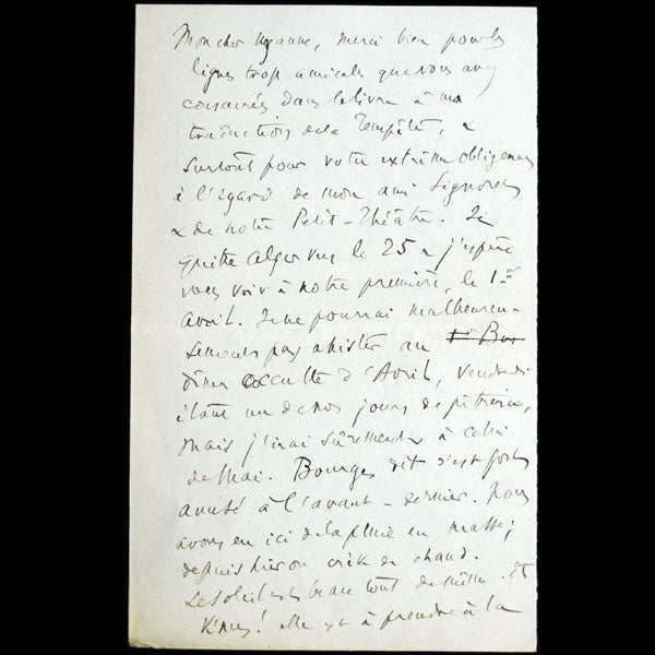Lettre autographe signée adressée à Octave Uzanne (mars 1888)