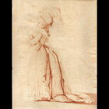 Elégante à l'ombrelle et au chien, dessin de Jean-Baptiste Huet pour Etudes pour les Demoiselles (circa 1783)
