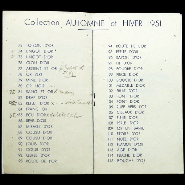 Callot Soeurs, programme de défilé, collection Automne-Hiver 1951