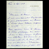 Doucet - Lettre autographe de Jacques Doucet, à l'en-tête du 19 rue Spontini à Paris (1908)