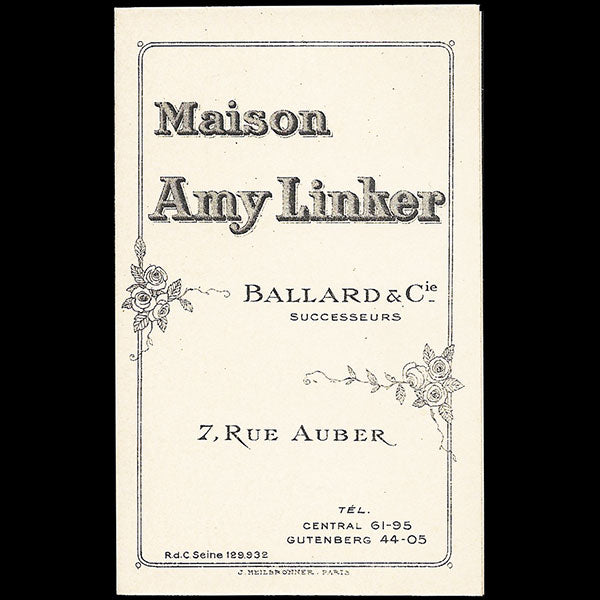 Amy Linker - Livret de la maison de couture, 7 rue Auber à Paris (circa 1920)