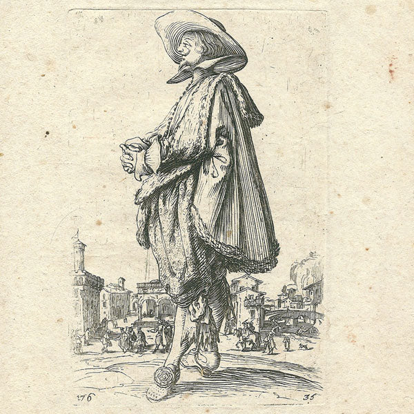 Jacques Callot - Le Gentilhomme aux mains jointes, figure masculine de La Noblesse Lorraine, copie inversée du XVIIème siècle