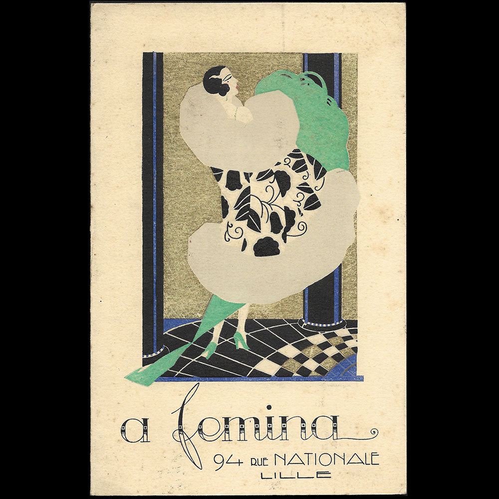 A Femina - Invitation illustrée de la maison de couture, 94 rue Nationale à Lille (1925)