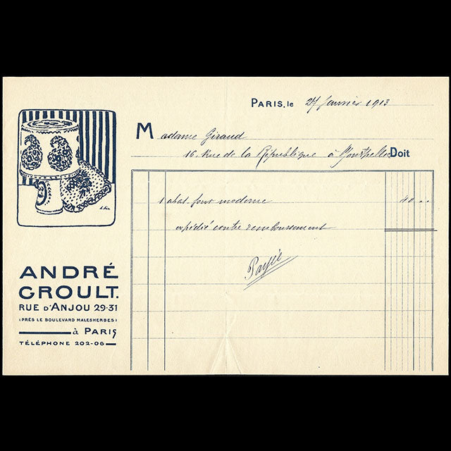 André Groult - Facture du décorateur, 29-31 rue d'Anjou à Paris (1913)