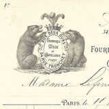 Aux Deux Ours -  Facture de la maison de fourrures, mode et chapellerie, 34 rue Tronchet à Paris (1902)