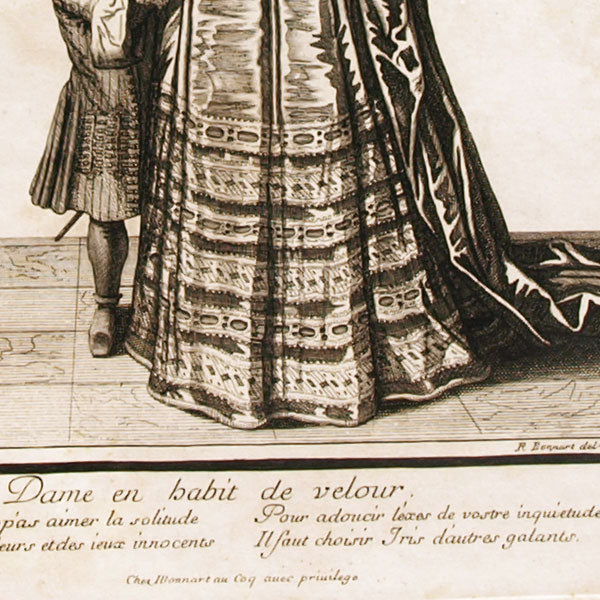 Dame en habit de velour, gravure d'Henri Bonnart d'après Robert Bonnart (circa 1690-1700)