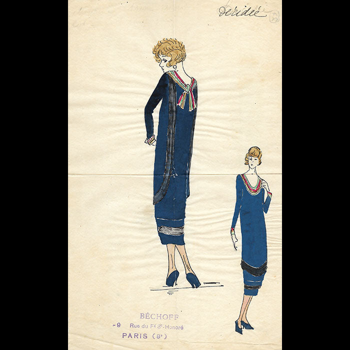 Bechoff - Décidée, dessin d'une robe (circa 1925)
