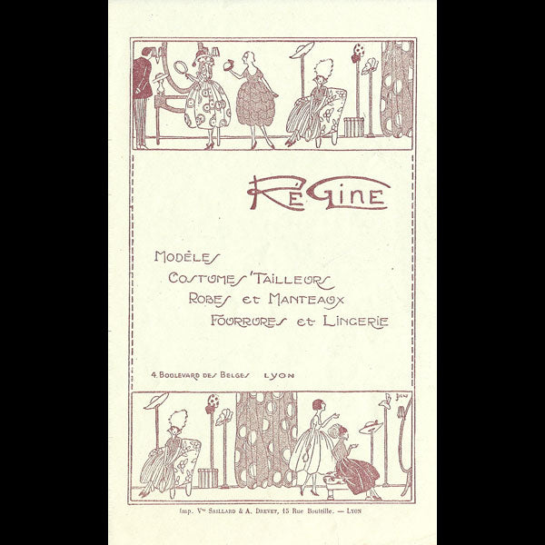 Document publicitaire de la maison Régine, 4 boulevard des Belges à Lyon (circa 1920)