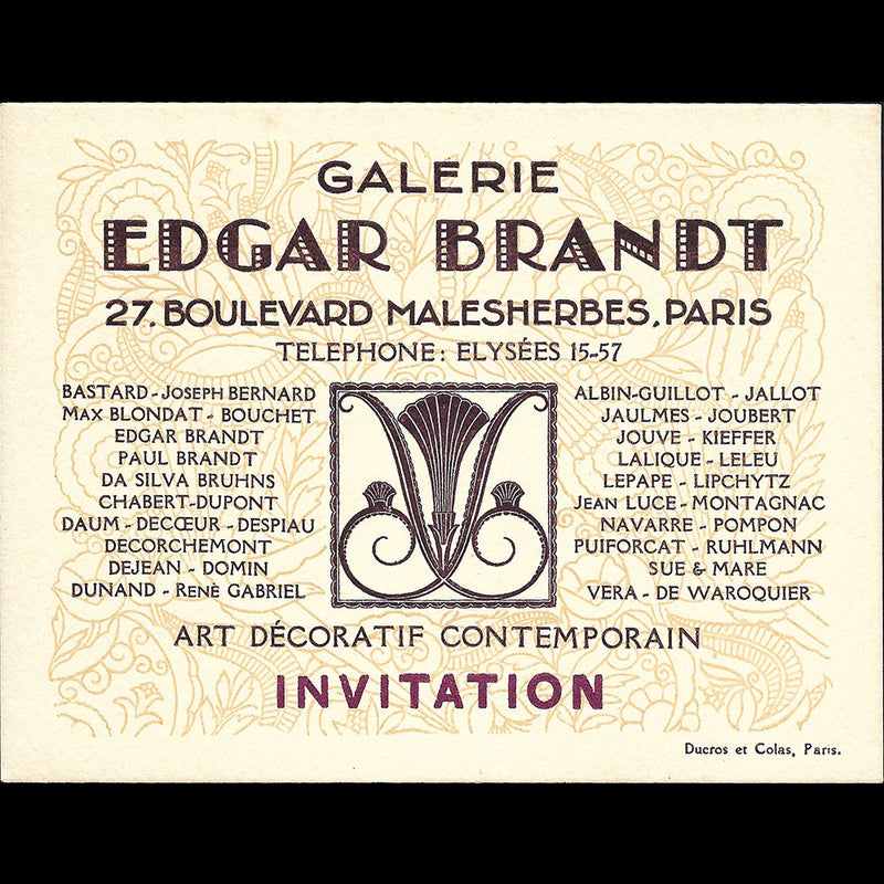 Galerie Edgar Brandt - Invitation à l'exposition Art Décoratif Contemporain (1925)