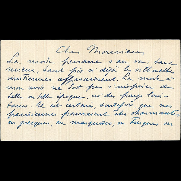 Paul Poiret - Lettre de l'illustrateur Fabiano au sujet du Minaret (1913)