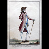 Gallerie des Modes et Costumes Français, 1778-1787, gravure n° J 52, Jeune élégant par Leclerc (1778)