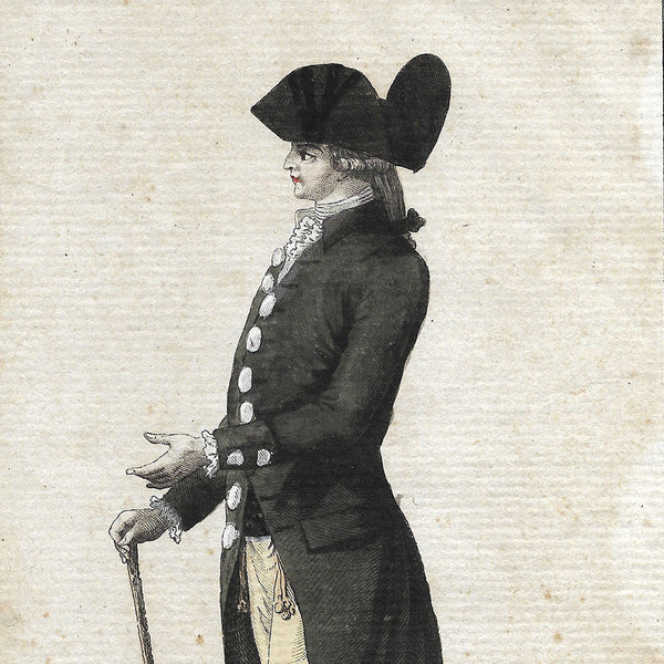 Cabinet des modes, 4ème cahier, planche 2 - Homme en  (1er janvier 1786)