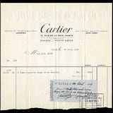 Cartier - Facture de la maison de joaillerie, bijouterie, orfèvrerie, 13 rue de la Paix à Paris (1939)