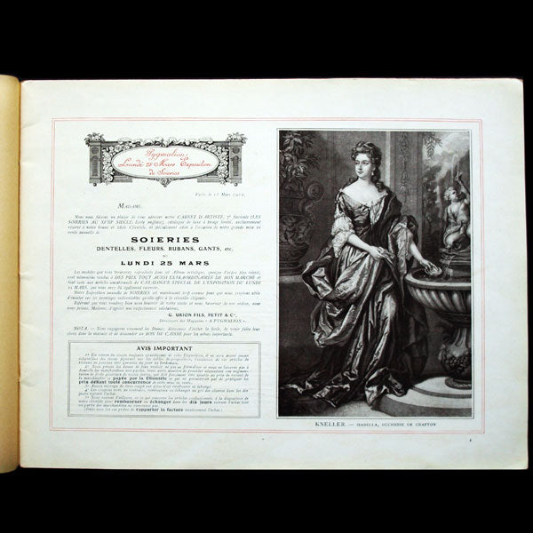 Carnet d'artiste, les Soieries au XVIIIème siècle, catalogue des magasins Pygmalion (1912)