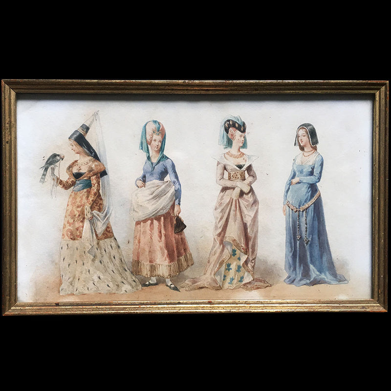Frédéric Lix - Costumes de Charles VI, Charles VII et Louis XI, dessin pour Histoire de la Mode en France de Challamel (1875)