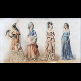 Frédéric Lix - Costumes de Charles VI, Charles VII et Louis XI, dessin pour Histoire de la Mode en France de Challamel (1875)