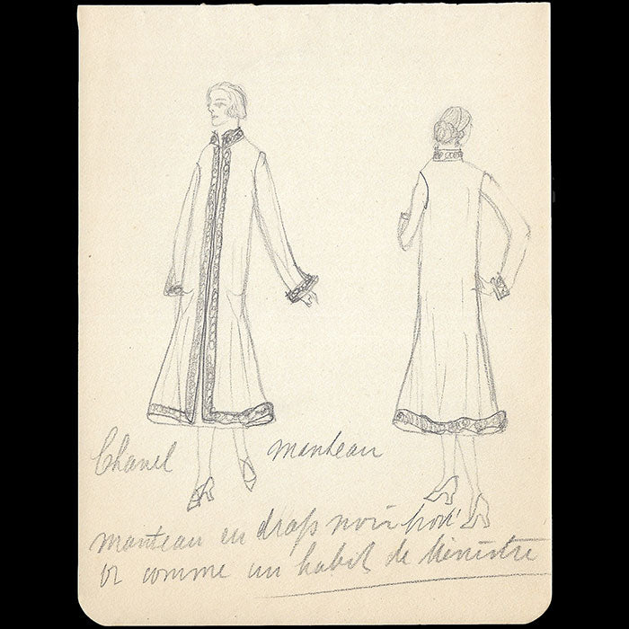 Chanel, dessin d'un manteau (circa 1925)