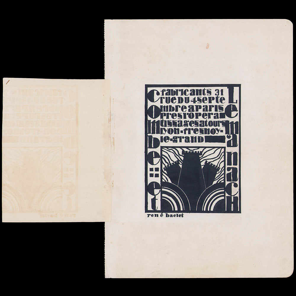 Combe et Le Manach - Dessin de René Baclet pour la manufacture de tissus des trois tours (circa 1925)
