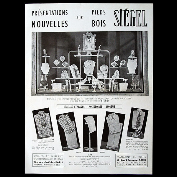 Siégel - Réunion de 16 feuilles de présentation sur les présentoirs Siégel (circa 1930)