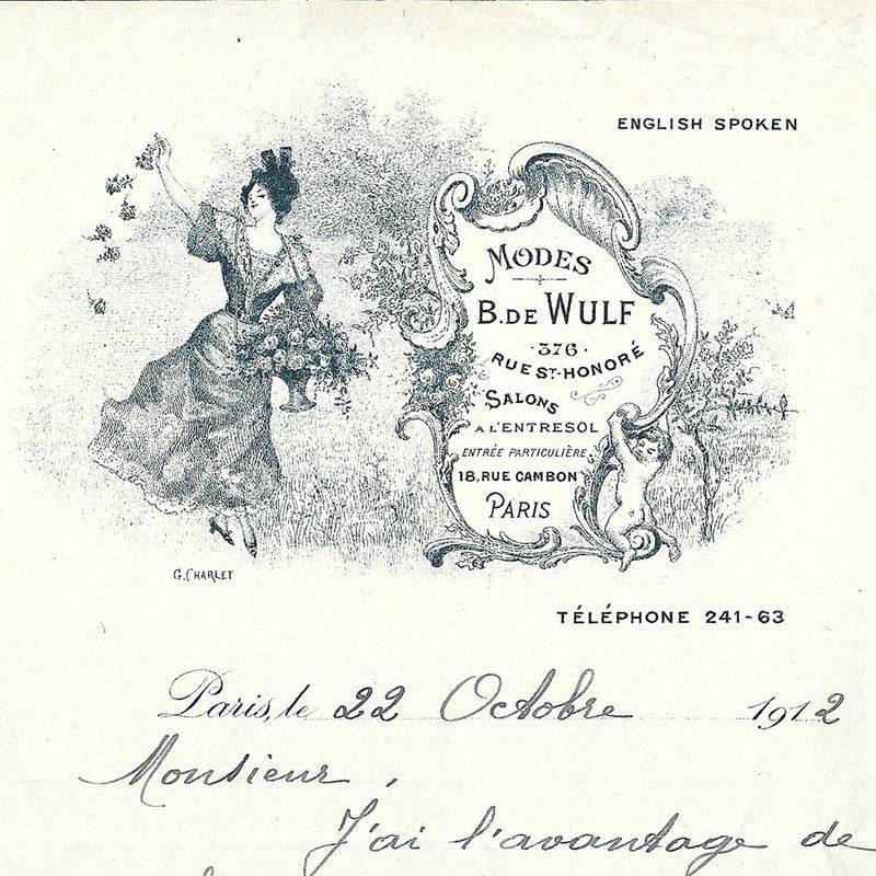 B. de Wulf - Correspondance de la maison de mode, 376 rue Saint-Honoré à Paris (1912)