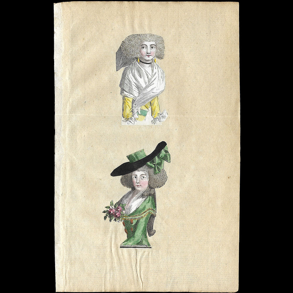 Réunion de 4 découpis de gravures de mode (circa 1780s)