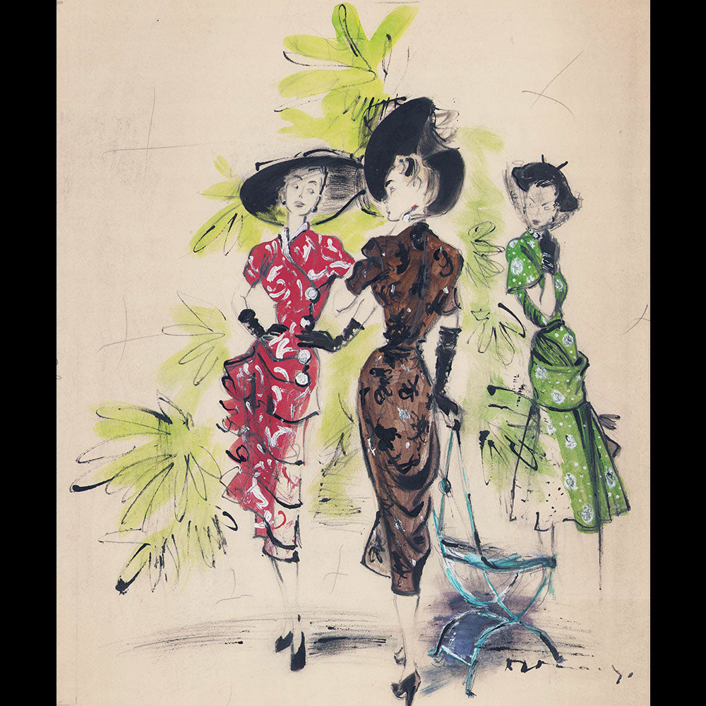 Jacques Demachy - Robes de Marcelle Dormoy, Jean Desses et Lafaurie, dessin pour la Femme Chic (circa 1947)