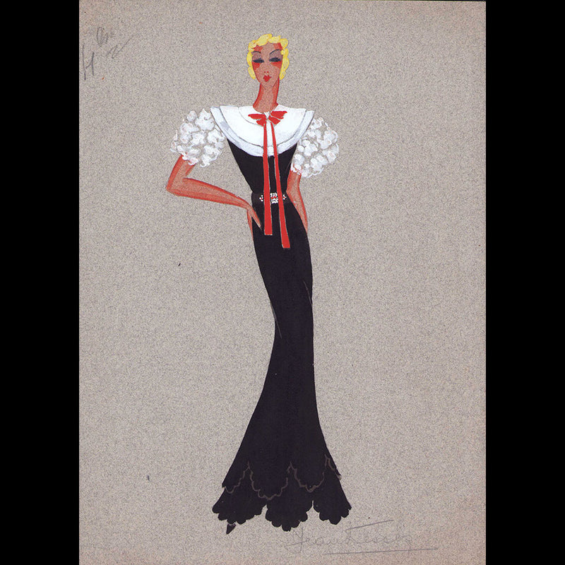 Jean Desses - Dessin d'une robe du soir (1930-1940s)