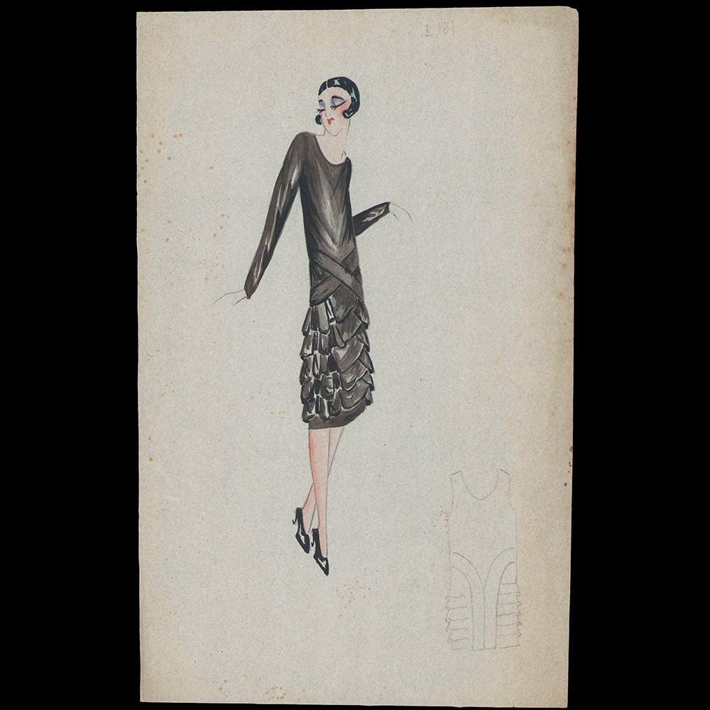 Dessin d'une robe d'une maison de couture parisienne (circa 1925-1930)