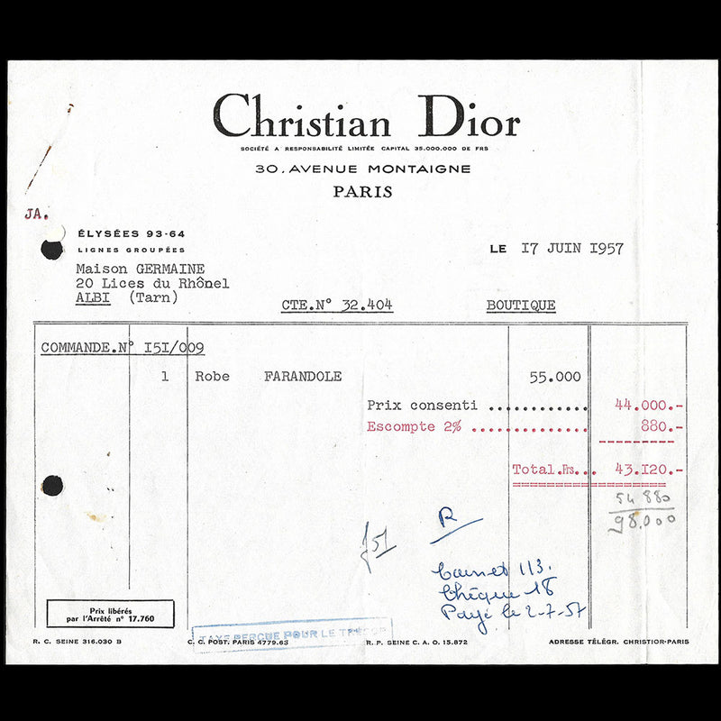 Christian Dior - Facture d'une robe Farandole (1957)