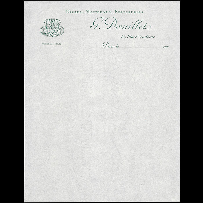Doeuillet - Papier à en-tête de la maison de couture, 18 place Vendôme à Paris (circa 1900s)