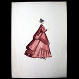 Projets de robes, ensemble de 7 dessins à l'aquarelle d'un dessinateur en costumes et robes (circa 1860-1870)