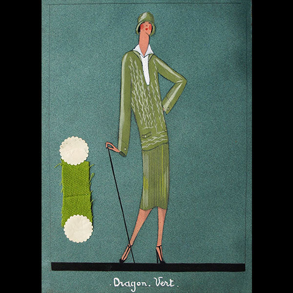 Jeanne Lanvin - Dessin de l'ensemble Dragon Vert (1925)
