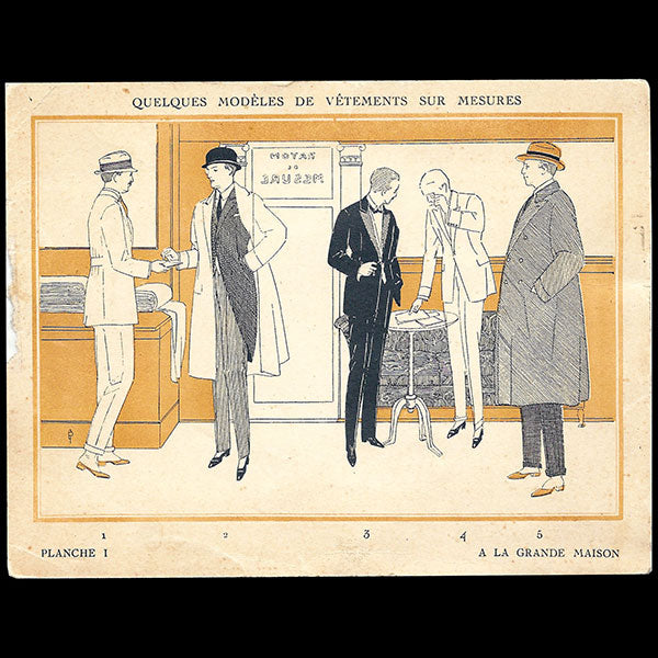 A la Grande Maison, ensemble de 4 cartes de mode masculine (circa 1910)